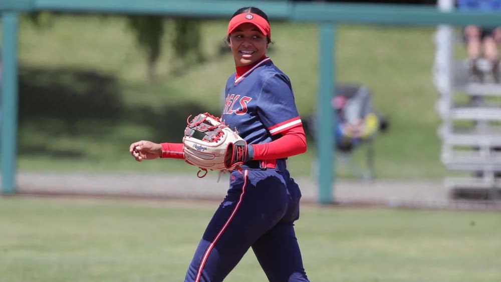 Softball athlete preparing to field the ball